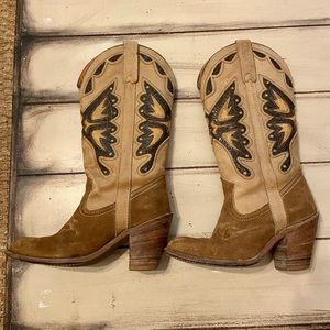 Vintage Miss Capezio 6 Butterfly Brown Suede Leather Cowboy Western Boot Boho